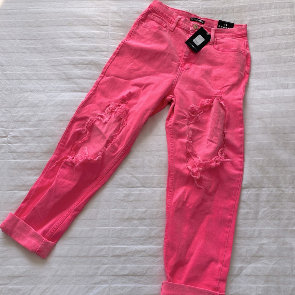 Neon pink jeans